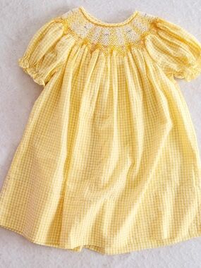 Y2K Rosalina Collections Yellow Gingham Smocked Baby
Dress, size 12M Floral
